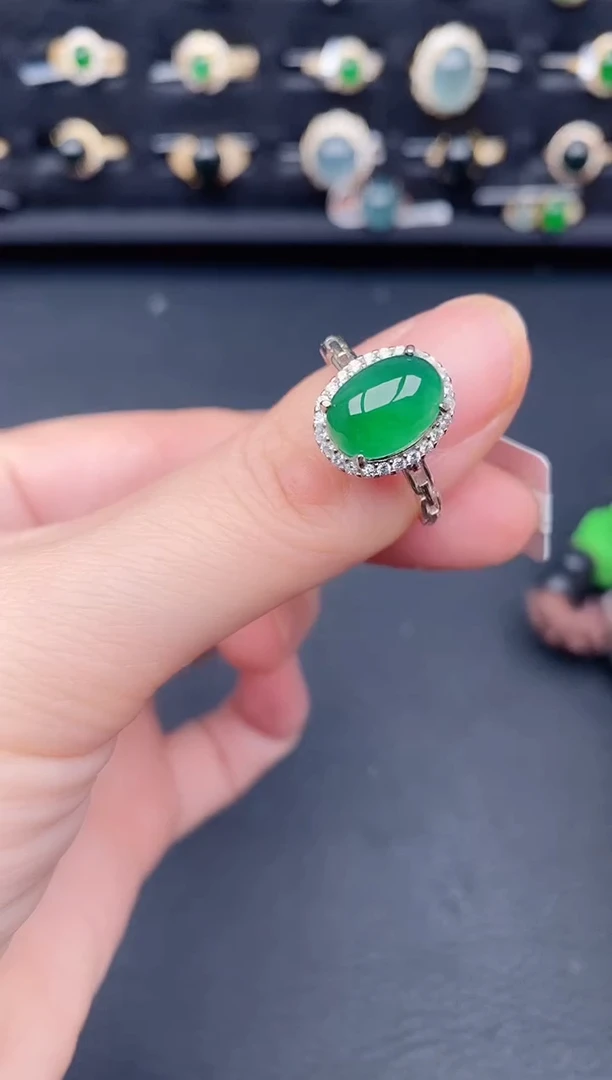 银S925镶嵌戒指翡翠天然a货翡翠15