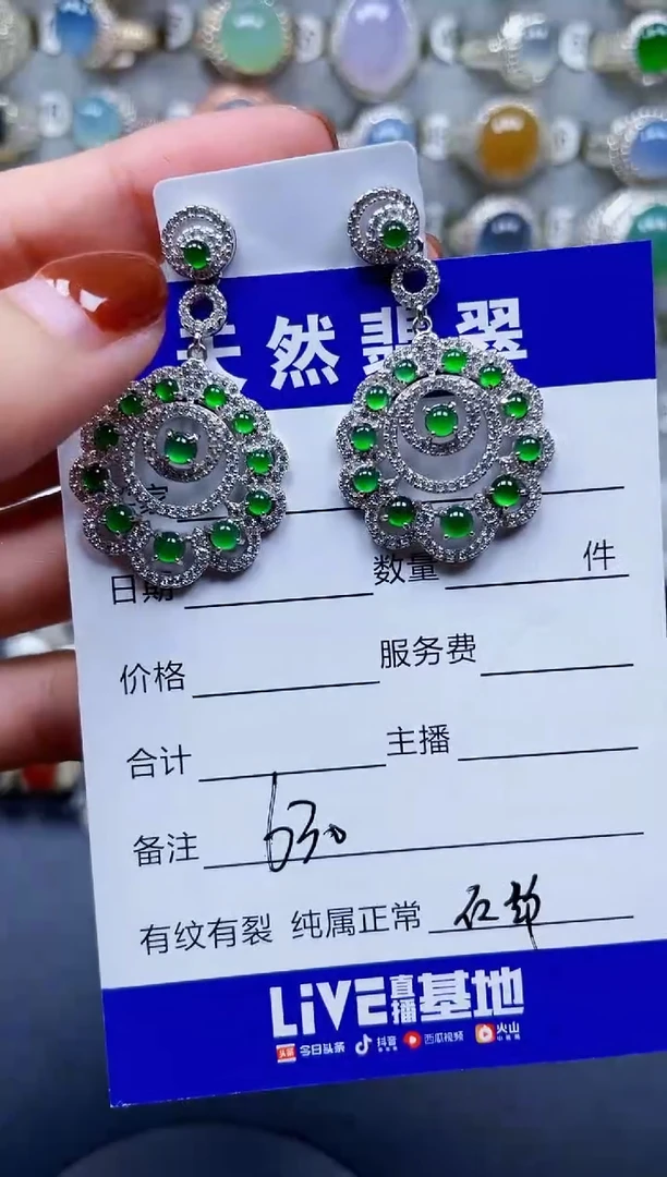 翡翠银S925镶嵌耳饰630