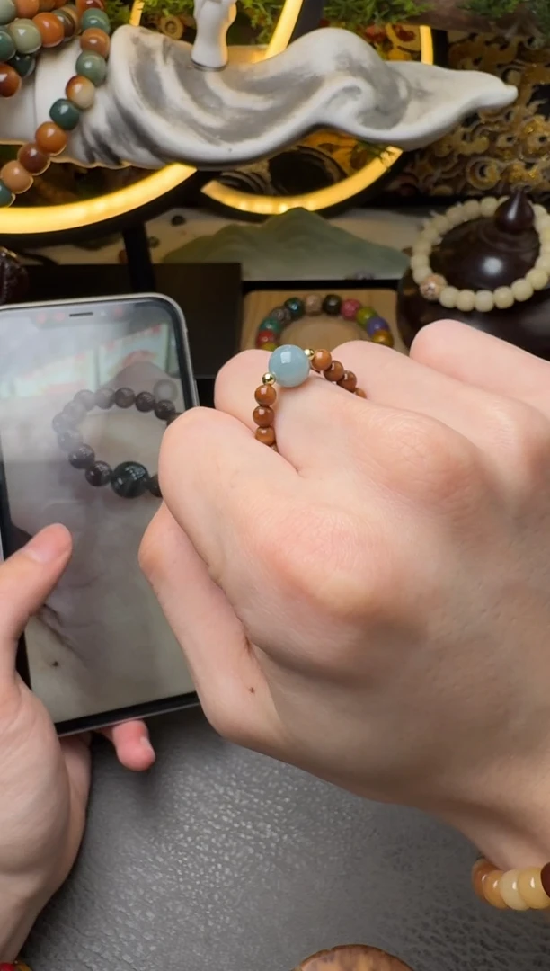 未镶嵌非洲紫檀（红花梨）吊坠库克圆珠戒指