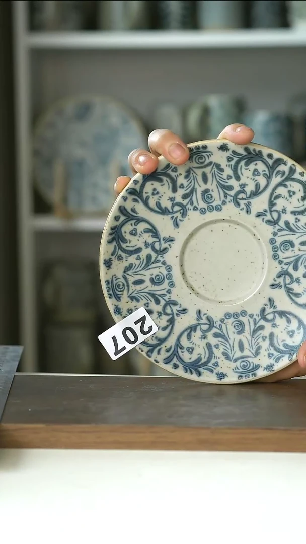 陶瓷207青花鸢尾定制碟瑕疵不退换@4-2@