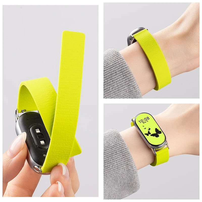 适用小米手环10/9/8/nfc表带MiBand陶瓷版荔枝纹硅胶磁吸时尚腕带