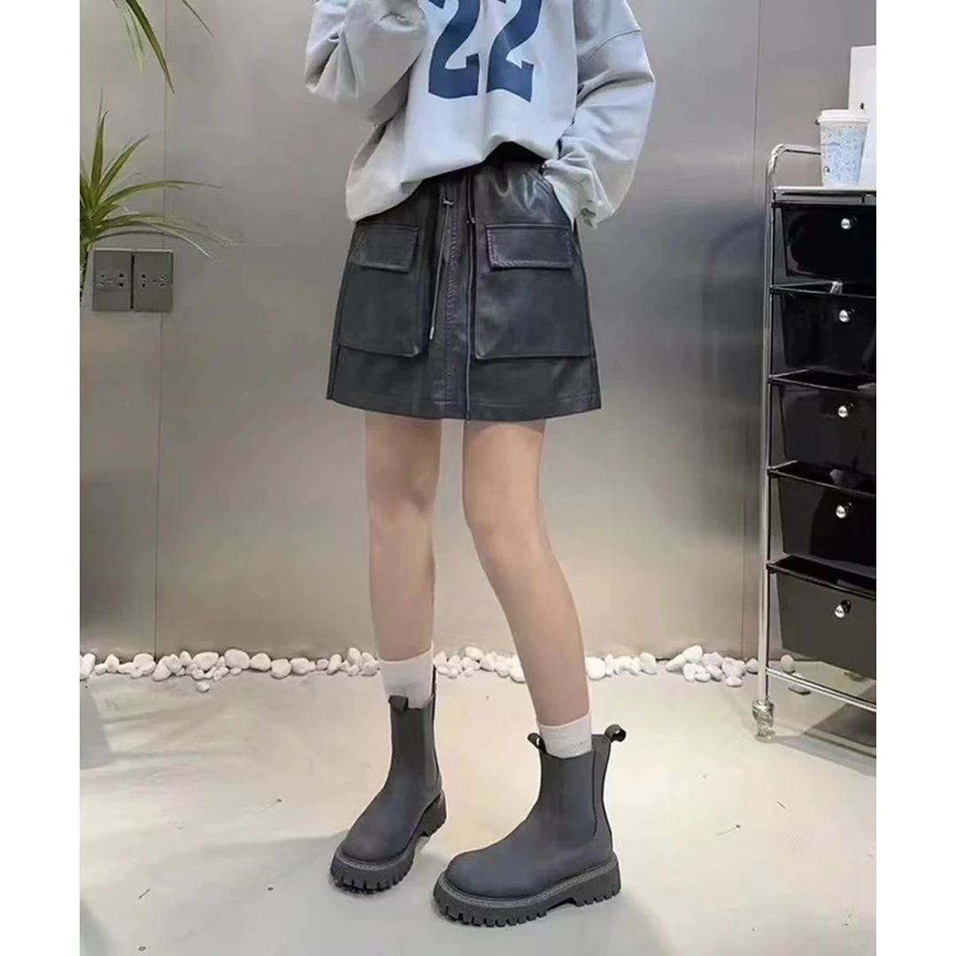 品质超好重工美式休闲工装皮裙半身裙