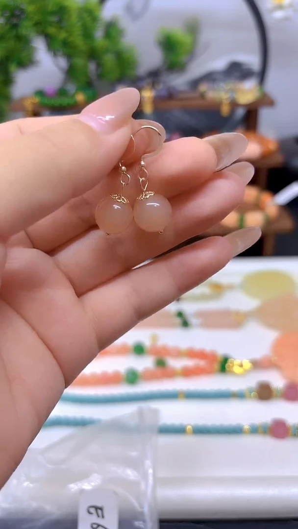 和田玉14K金镶嵌耳饰E672