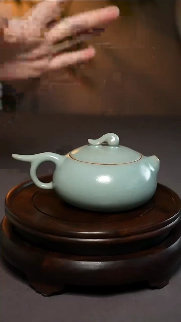 柴烧仿古汝官釉原产地微瑕祥云壶