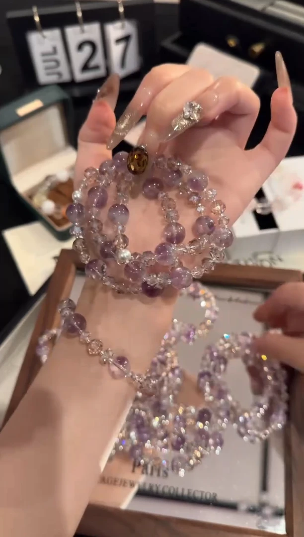 水晶手链合金紫兔毛x2131