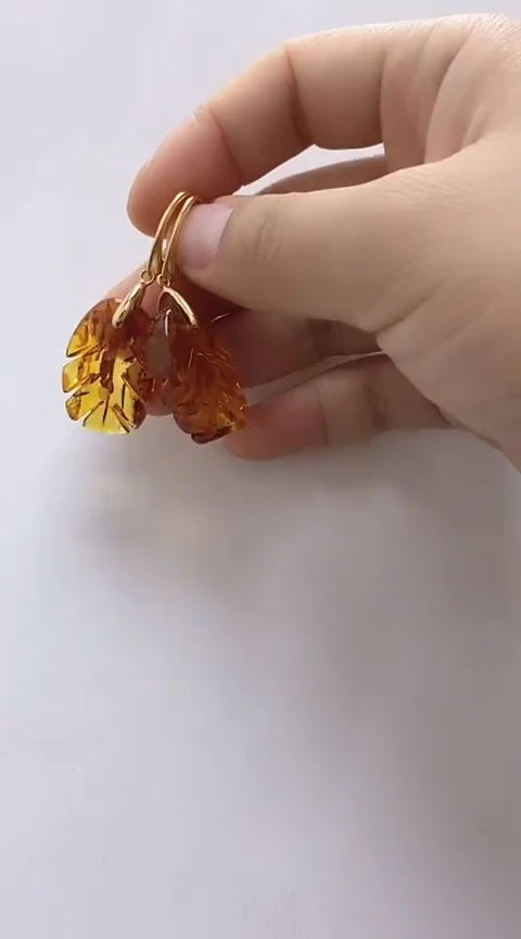 【闪购商品】琥珀裸石银S925镶嵌花珀耳坠