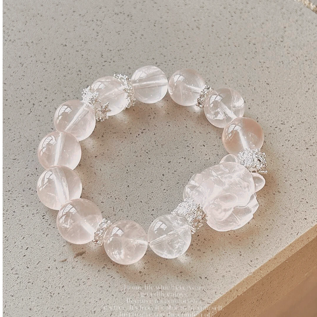 天然粉水晶手串小凤九招桃花星光粉