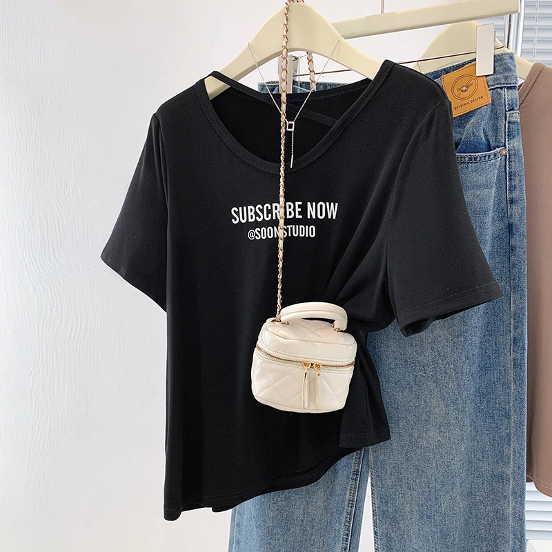 清大码女装夏季设计感小心机镂空T恤正肩显瘦百搭短袖上衣63435