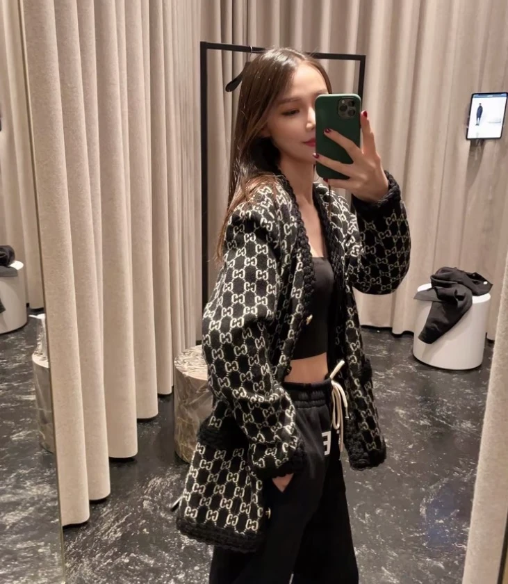 99新 GUCCI/古驰  IW0516  黑色logo提花满印开衫外套 XS码