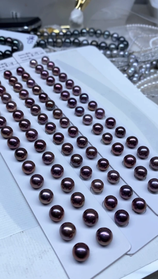 银S925镶嵌耳饰淡水珍珠8-9 多样性发货，发1对