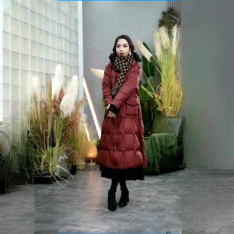 【新款】白鸭绒韩版宽松羽绒服女过膝长款冬季保暖外套时尚休闲