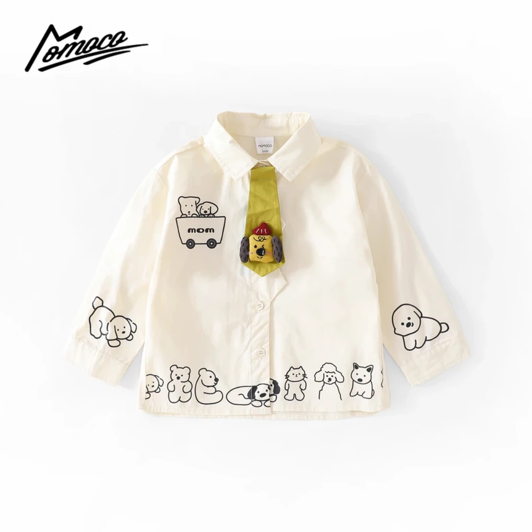 MOMOCO春季新款男童韩系卡通公仔领带印花休闲衬衫77130234009