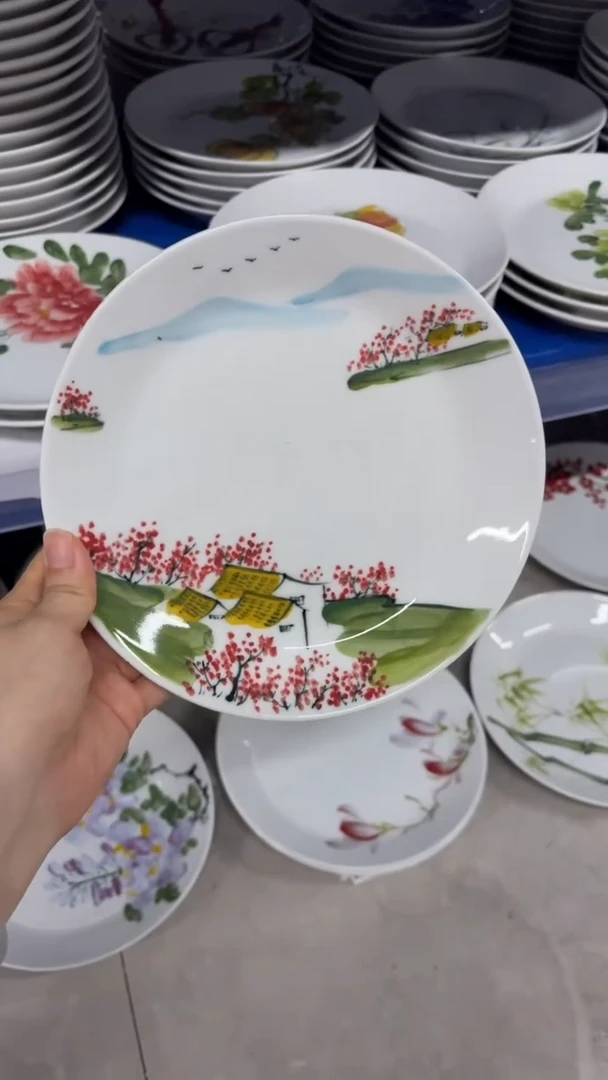 瓷片景德镇高温釉中彩-斜边圆盘