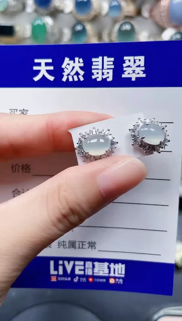 银S925镶嵌翡翠耳饰507