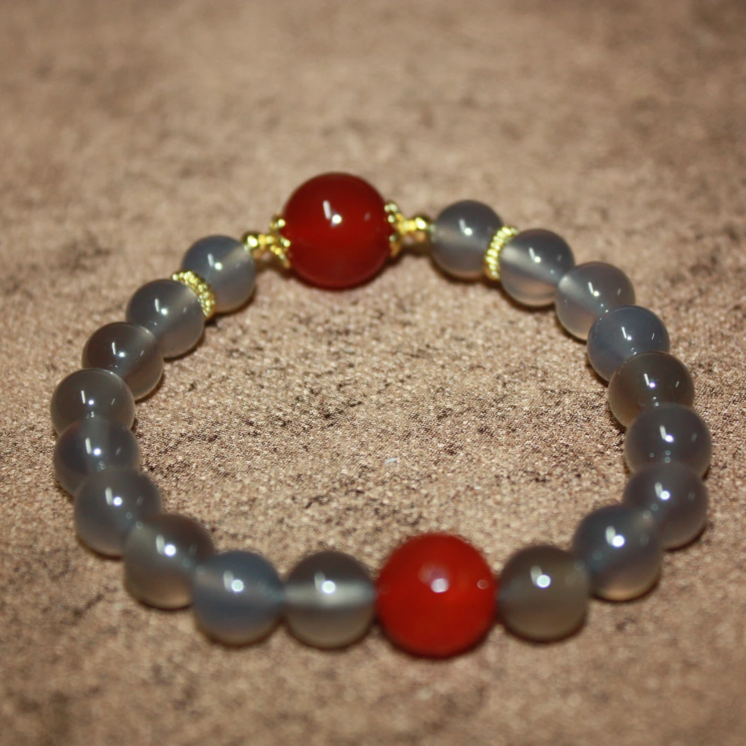 天然红日升烟紫玛瑙手串天然红玛瑙九紫离火上岸