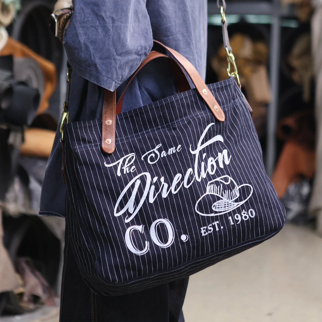 方向皮具/手工皮具经典条纹牛仔两用托特斜挎包单肩包手提包8566