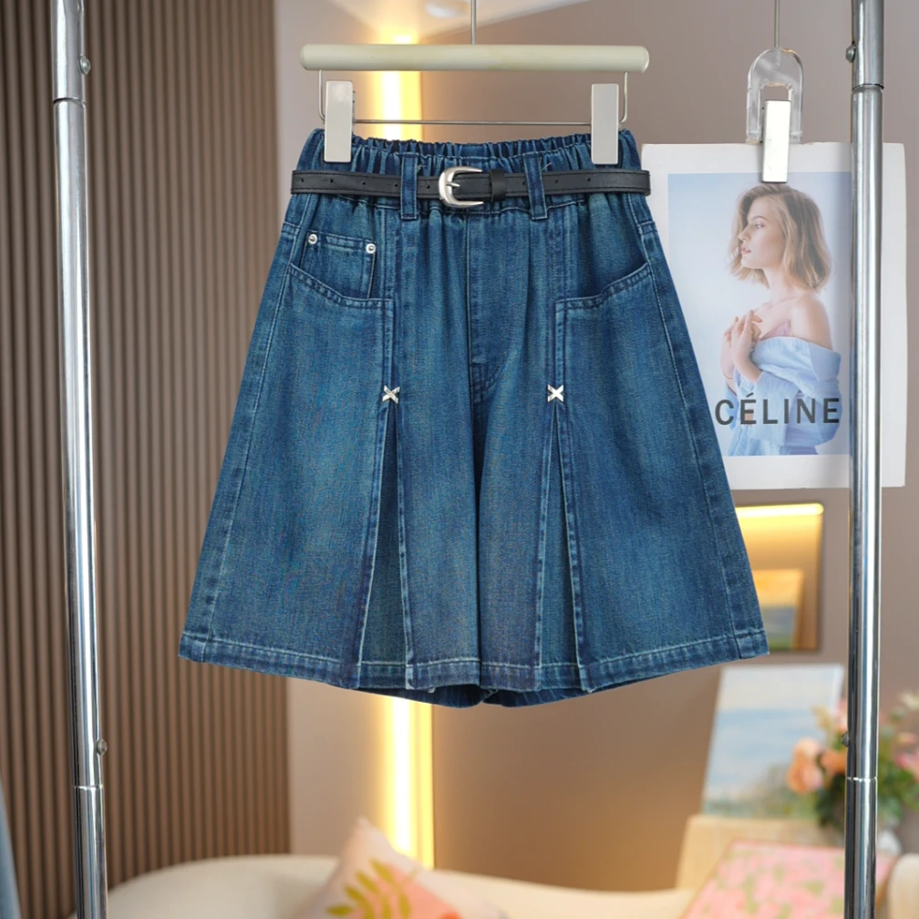 女童拼接开叉A字裙裤2025夏季新款中大童时尚儿童洋气牛仔短裤 潮