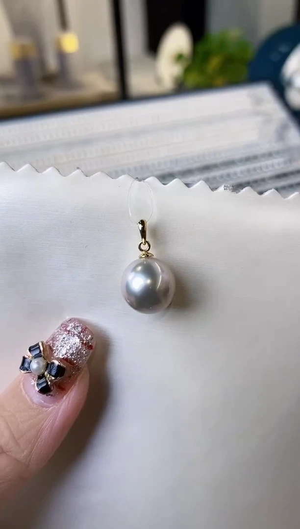 【闪购商品】海水珍珠吊坠(不含链)18K金镶嵌10-11澳白珍珠吊坠