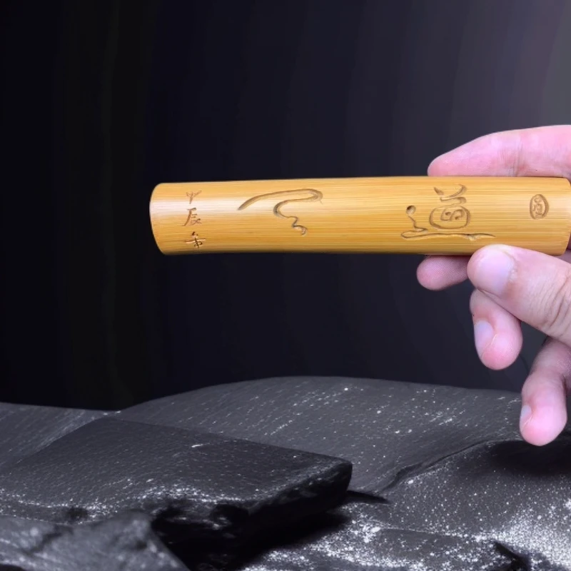 文玩天然实心玉竹手把件红皮老料纯手工雕刻打磨竹雕盘玩刻字佳品