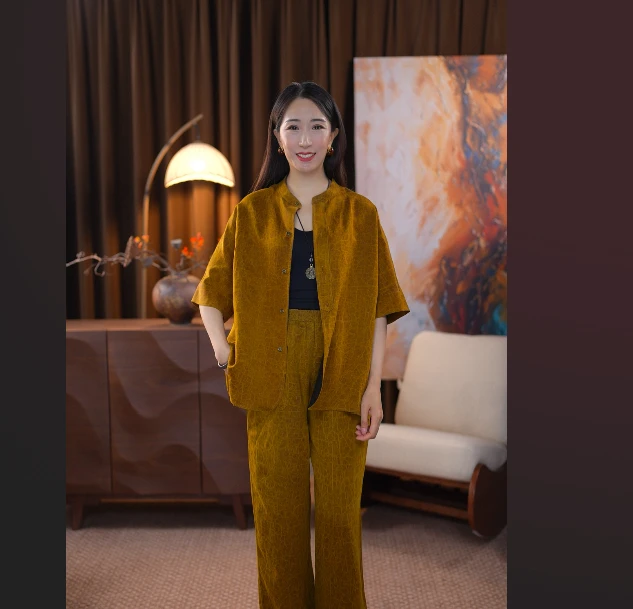 【夕知】金锻龟长袖女薄外套女新中式女装开衫100%桑蚕丝气质款