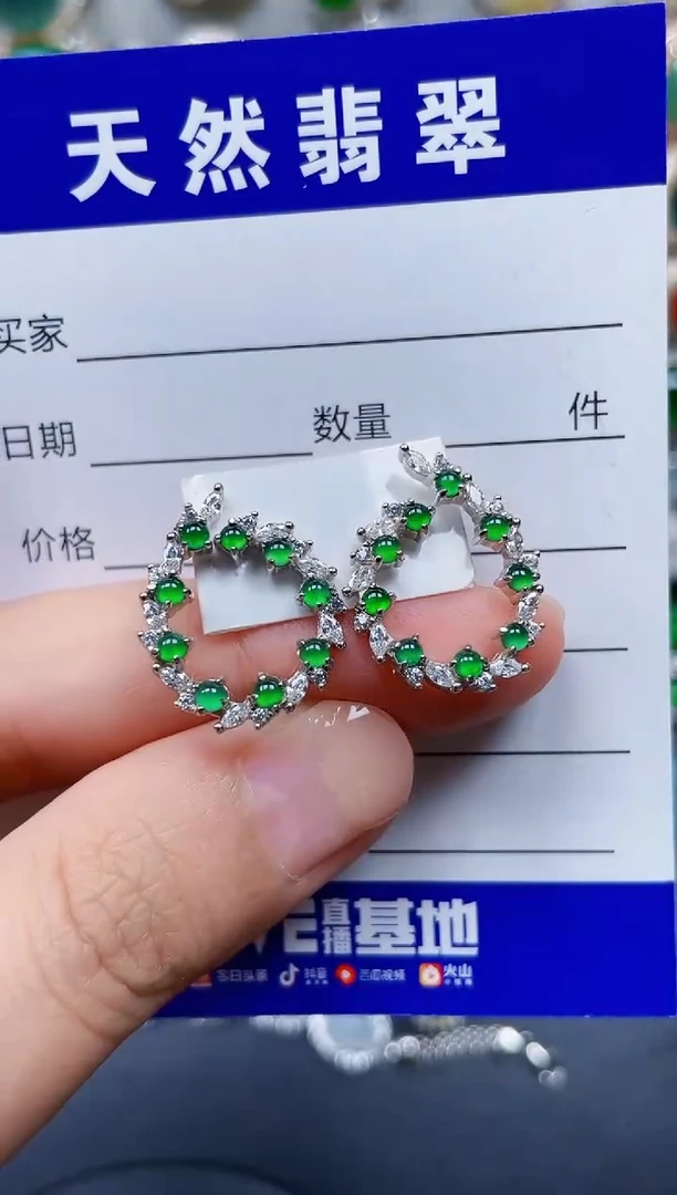 银S925镶嵌翡翠耳饰362