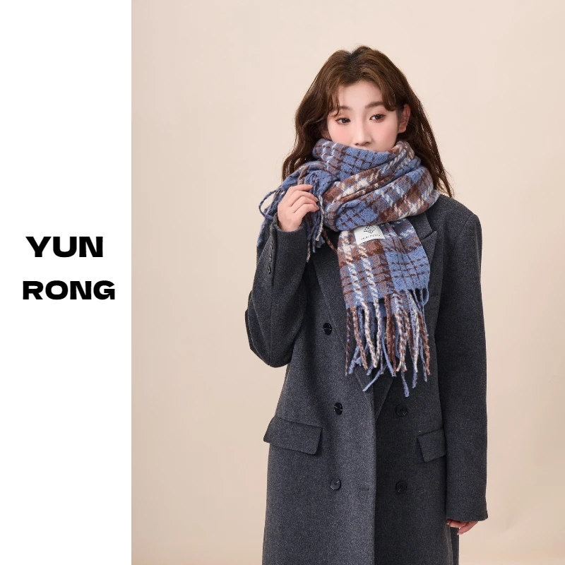 2025秋冬新款韩版百搭女格子网红奶油风情侣氛围感男保暖围巾围脖