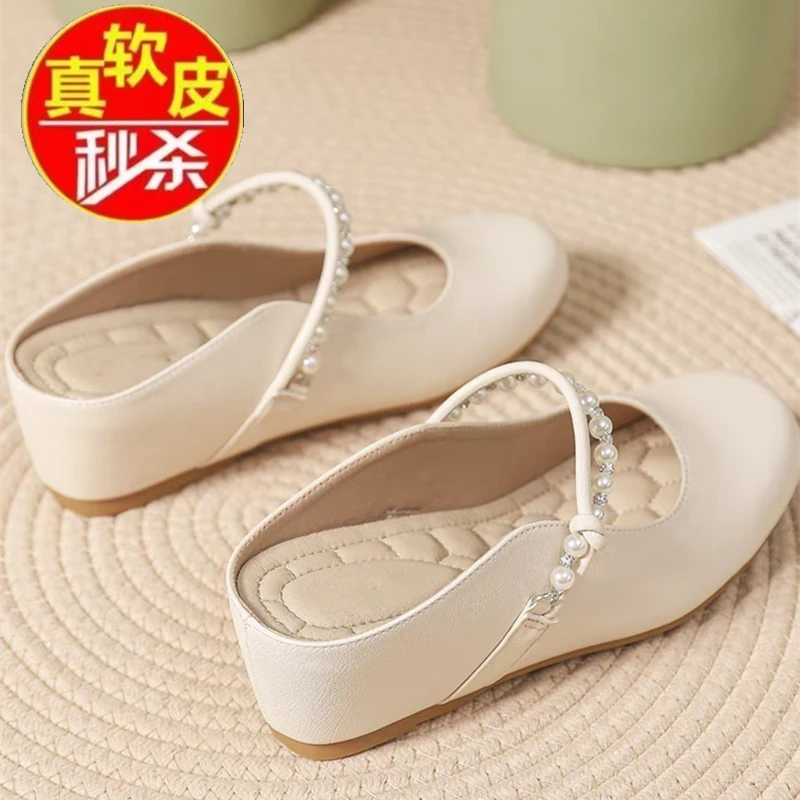 品牌断码真皮包头懒人松糕底半拖鞋外穿夏新款仙女隐形后跟工作鞋