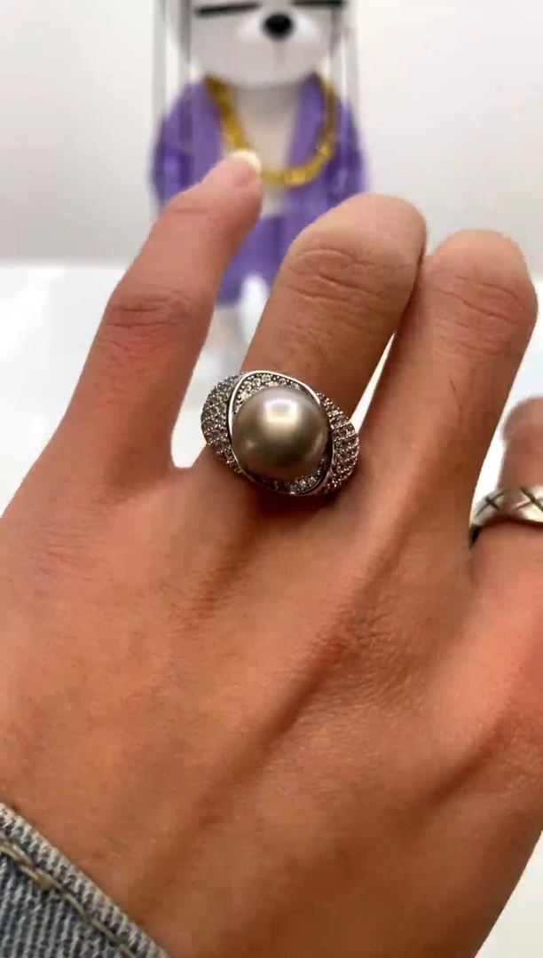 银S925镶嵌戒指海水珍珠11-12