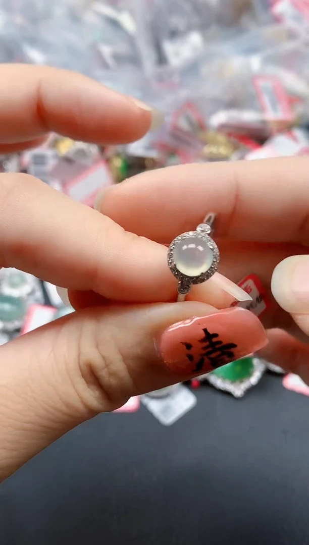 银S925镶嵌戒指翡翠天然A货缅甸翡翠