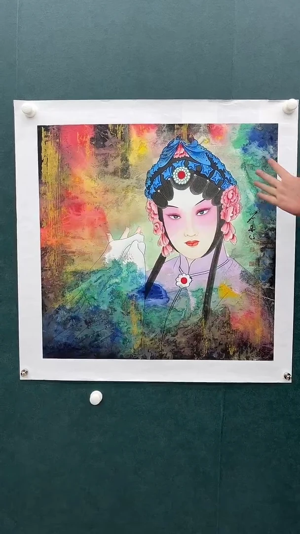 国画刘用华-4平尺-重彩人物-带书