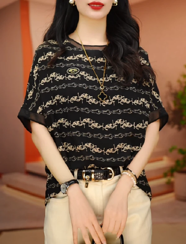 夏季新款高级感洋气时尚百搭显瘦短袖圆领上衣