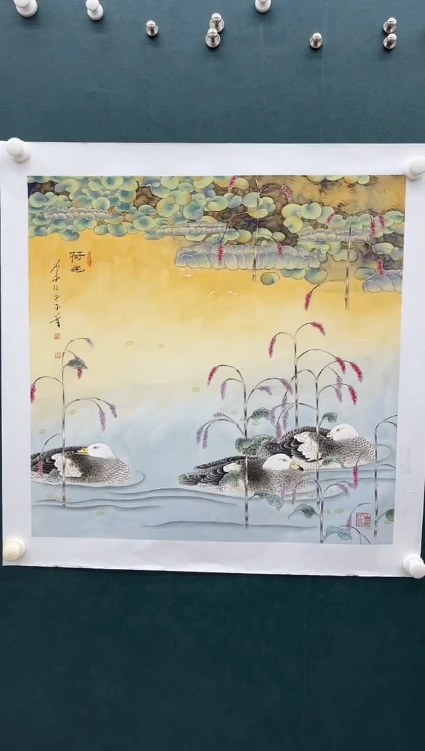 国画刘用华-4平尺-工笔花鸟-带书