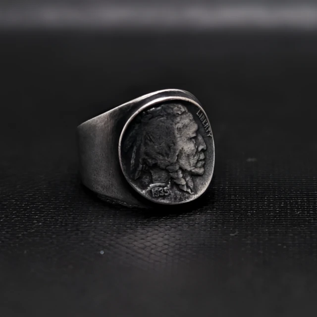 925银戒指 复古做旧印第安酋长纯银戒指S925民族仿古开口可调节