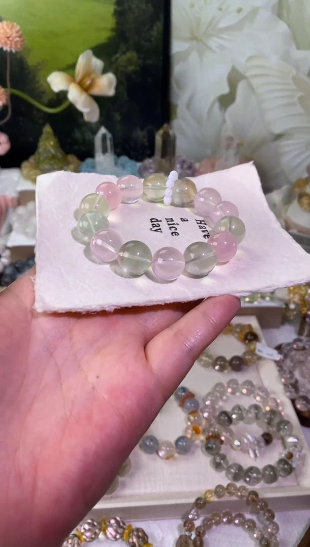 未镶嵌手串水晶冰透绿萤石粉晶设计款