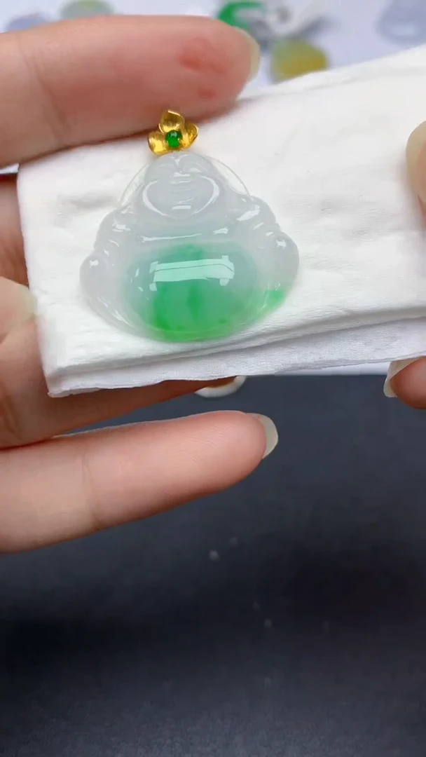 翡翠18K金镶嵌颈饰天然缅甸a货翡翠百元以上9元证书费自理