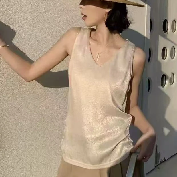 6501#-YY-新款亮面面料吊带背心休闲百搭法式风