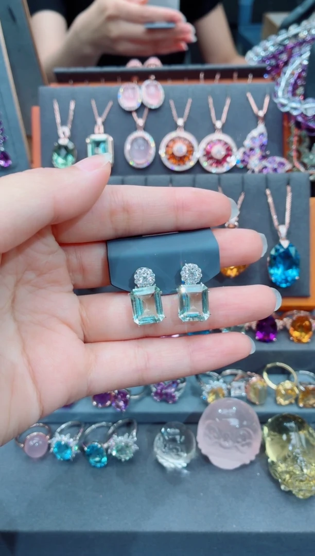 绿水晶耳饰银S925镶嵌柒*绿水晶耳饰