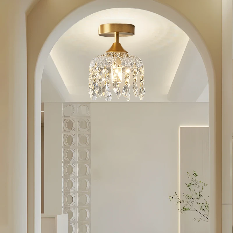 全铜过道灯走廊灯玄关入户灯现代简约中古风法式阳台衣帽间水晶灯