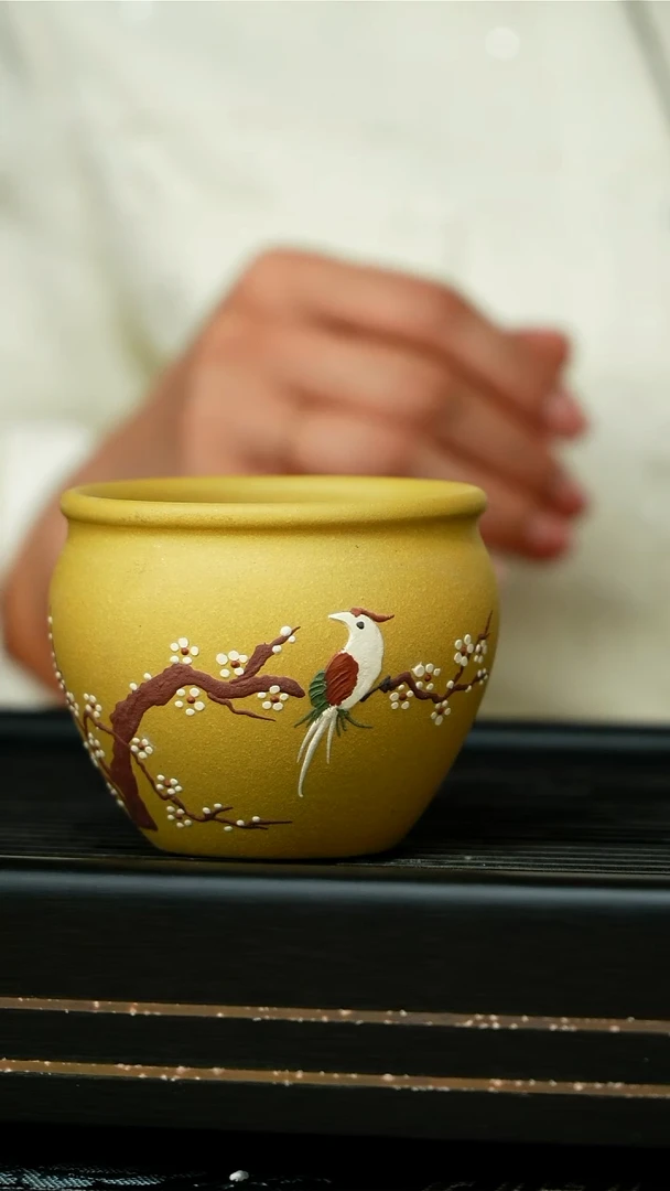 茶杯紫砂喜上眉梢黄金段泥主人杯250cc