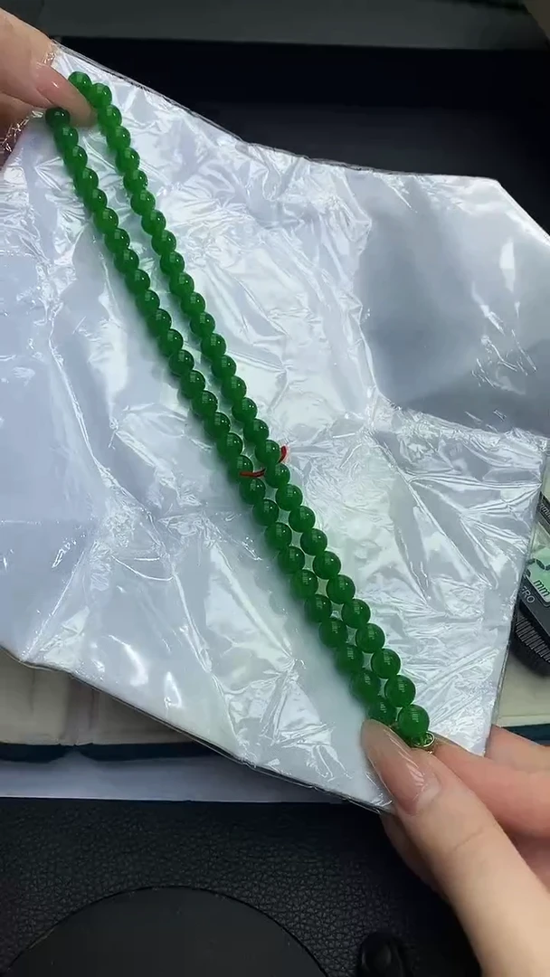 项链未镶嵌翡翠翡翠满绿8mm项链h322
