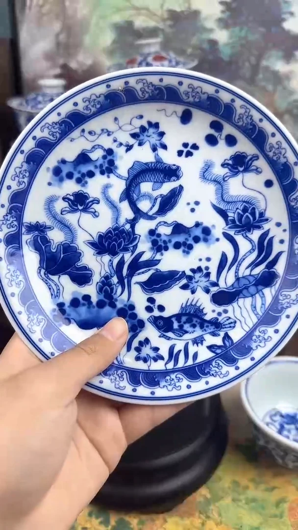 陶瓷仿成化鱼藻纹壶承