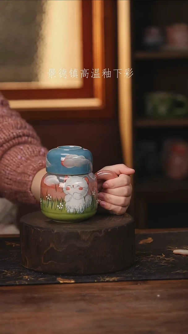 陶瓷景德镇高温釉下手绘陶瓷@L732@