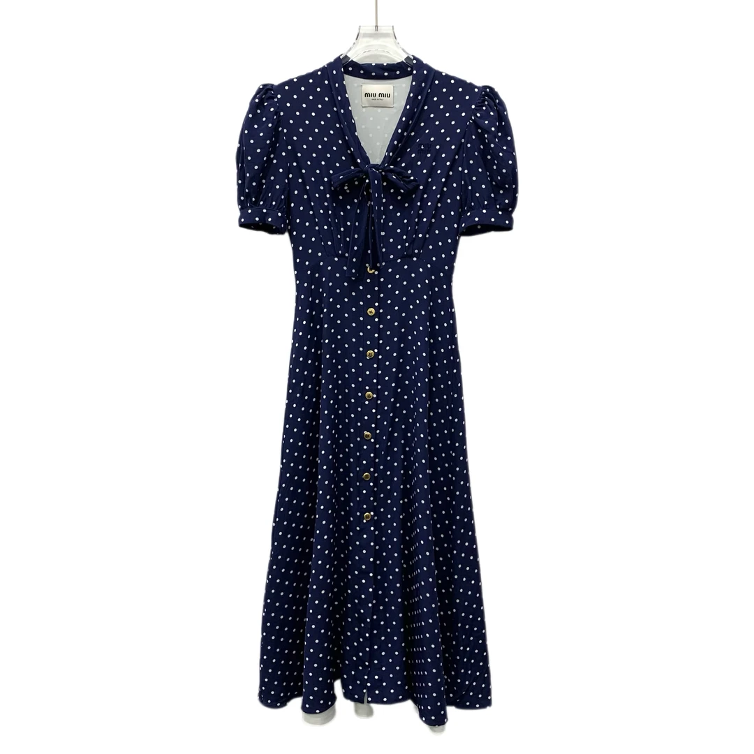 99新 MIU MIU/缪缪  CW0809  23款波点蝴蝶结短袖连衣裙 36 XS码