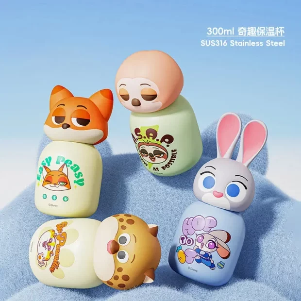 卡通动物儿童保温杯316不锈钢学生卡通便携吸管双饮杯子外出便携