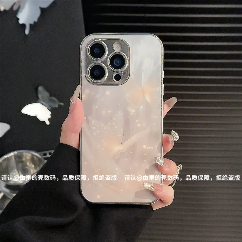 电镀直边玻璃壳适用苹果16iPhone/华为荣耀/OPPO/VIVO/小米手机壳