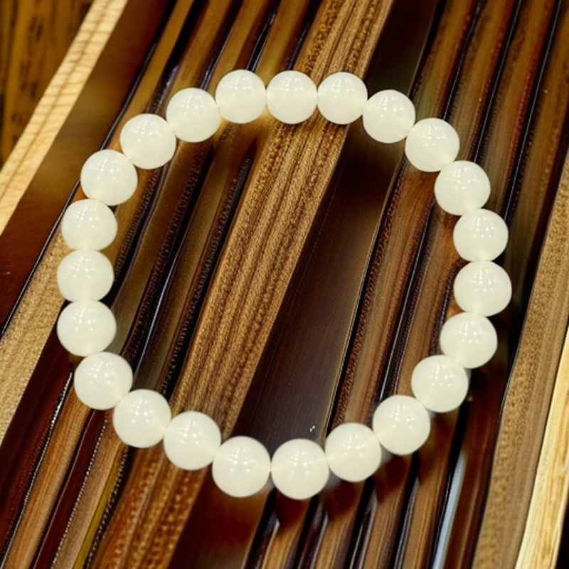 天然和田玉 白玉卡8手串 A0168