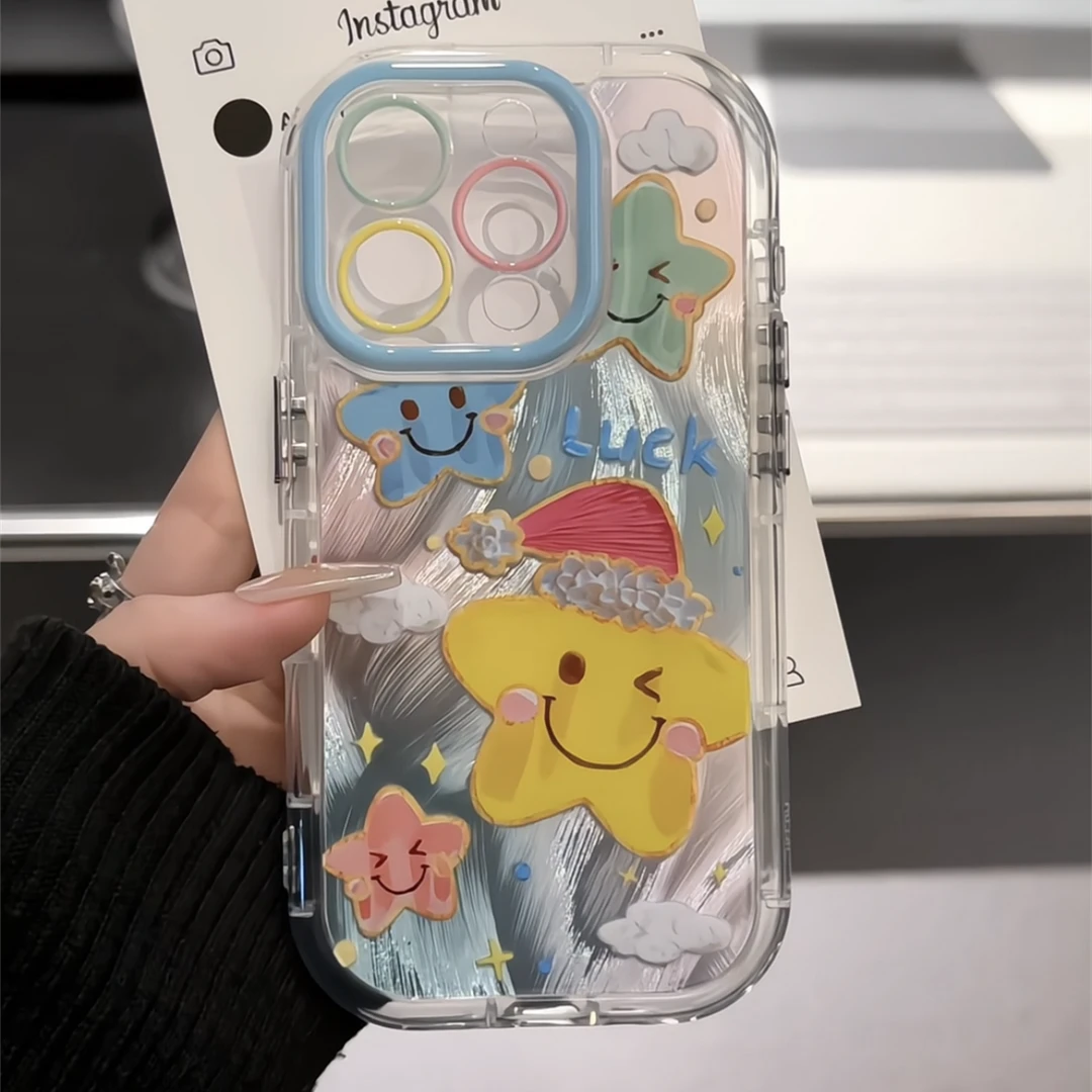 羽纱适用苹果16pro防摔手机壳小众华为p小众创意油画微笑星星新款