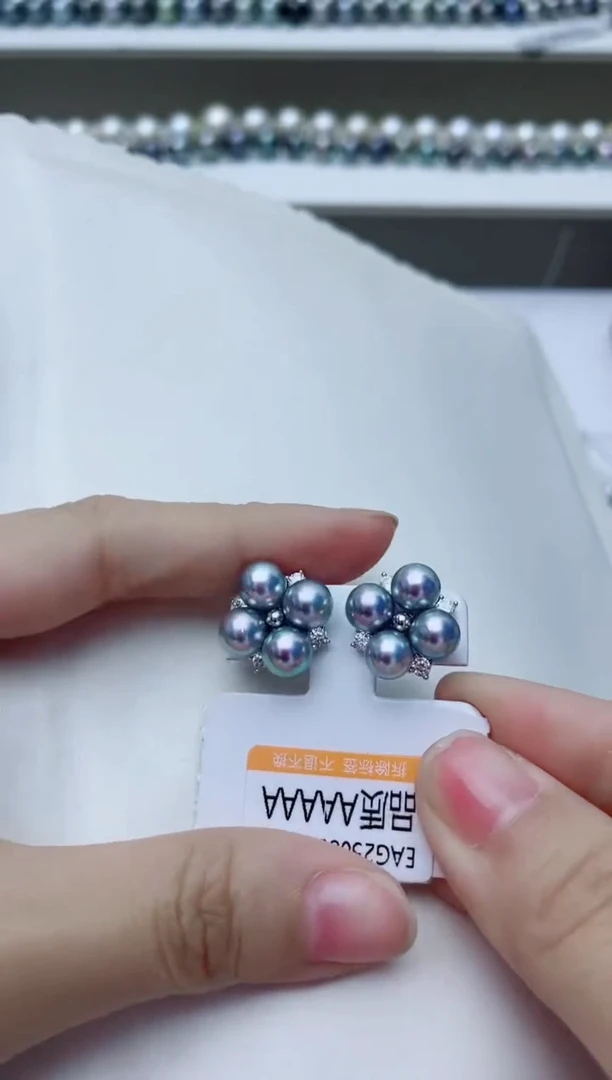 银S925镶嵌海水珍珠耳饰A52