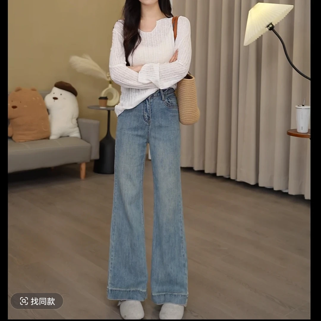 2025春夏小众直筒高腰显瘦百搭微喇复古设计感小个子九分牛仔裤女