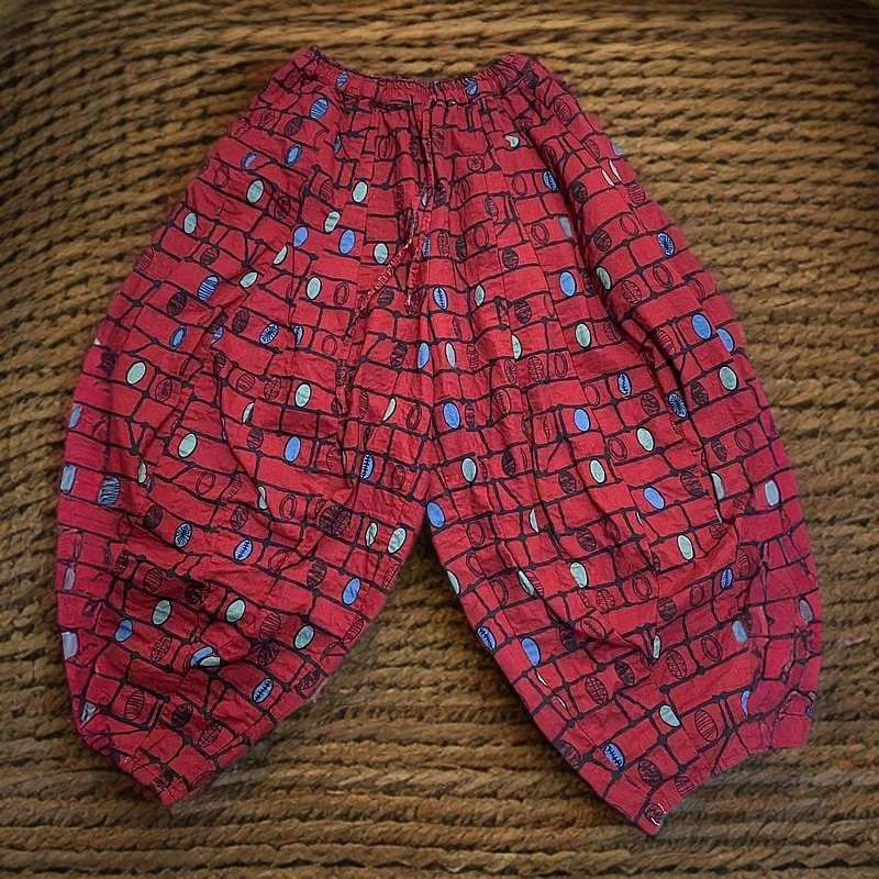 早春款棉麻格子20片拼接南瓜裤百搭个性长裤